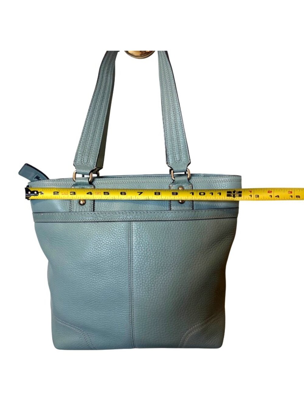 Coach Azure Teal Hampton Hamilton Leather Tote Satchel With Turnlock F13959 - Picture 8 of 10